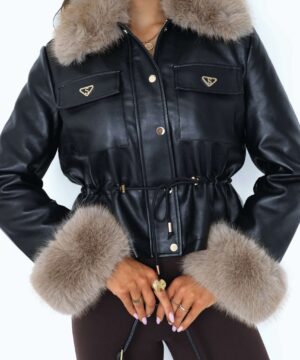CHAQUETA PIEL CUELLO PUÑOS PELO FRUNCIDA